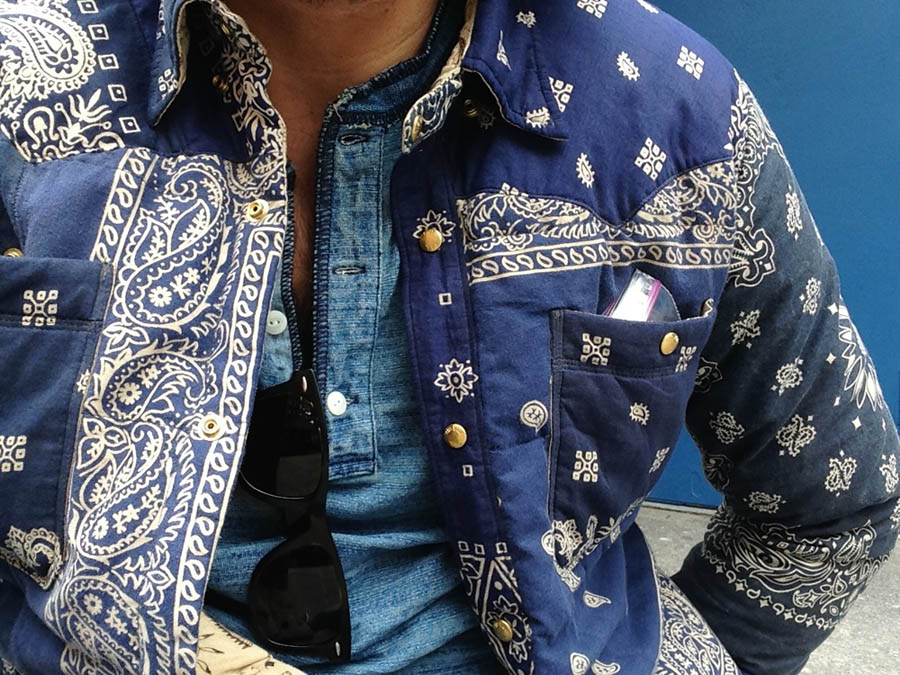 blue bandana bubble jacket