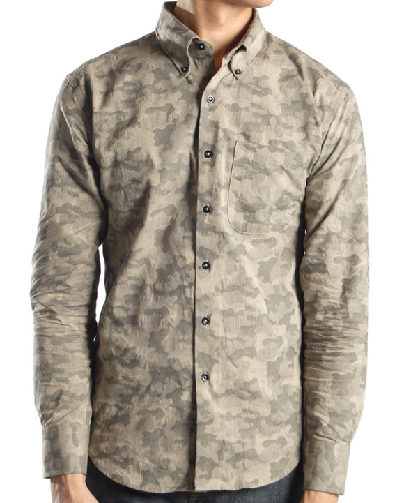 Grey Camo Print Dress Shirt by Naked & Famous