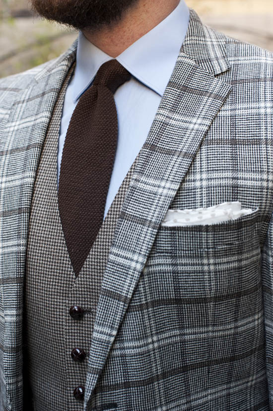 Business Casual brown knit tie & houndstooth vest | SOLETOPIA