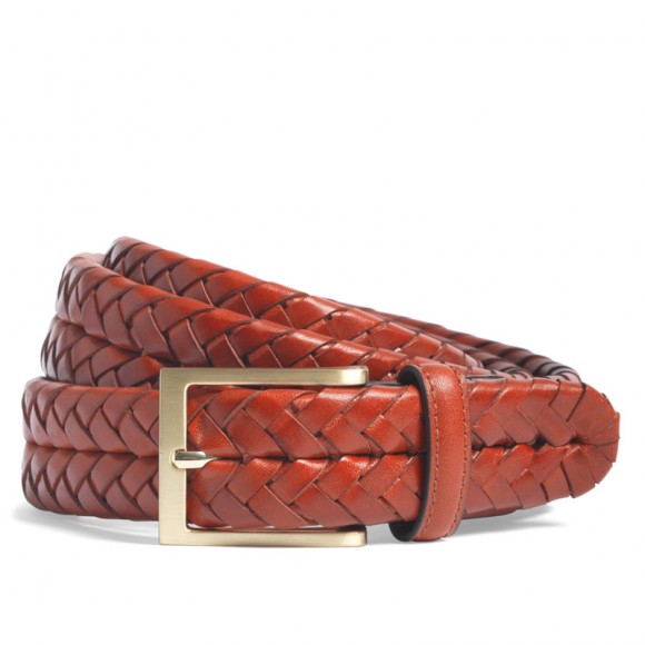 Braided Light Brown & Gold Tone calfskin belt | SOLETOPIA