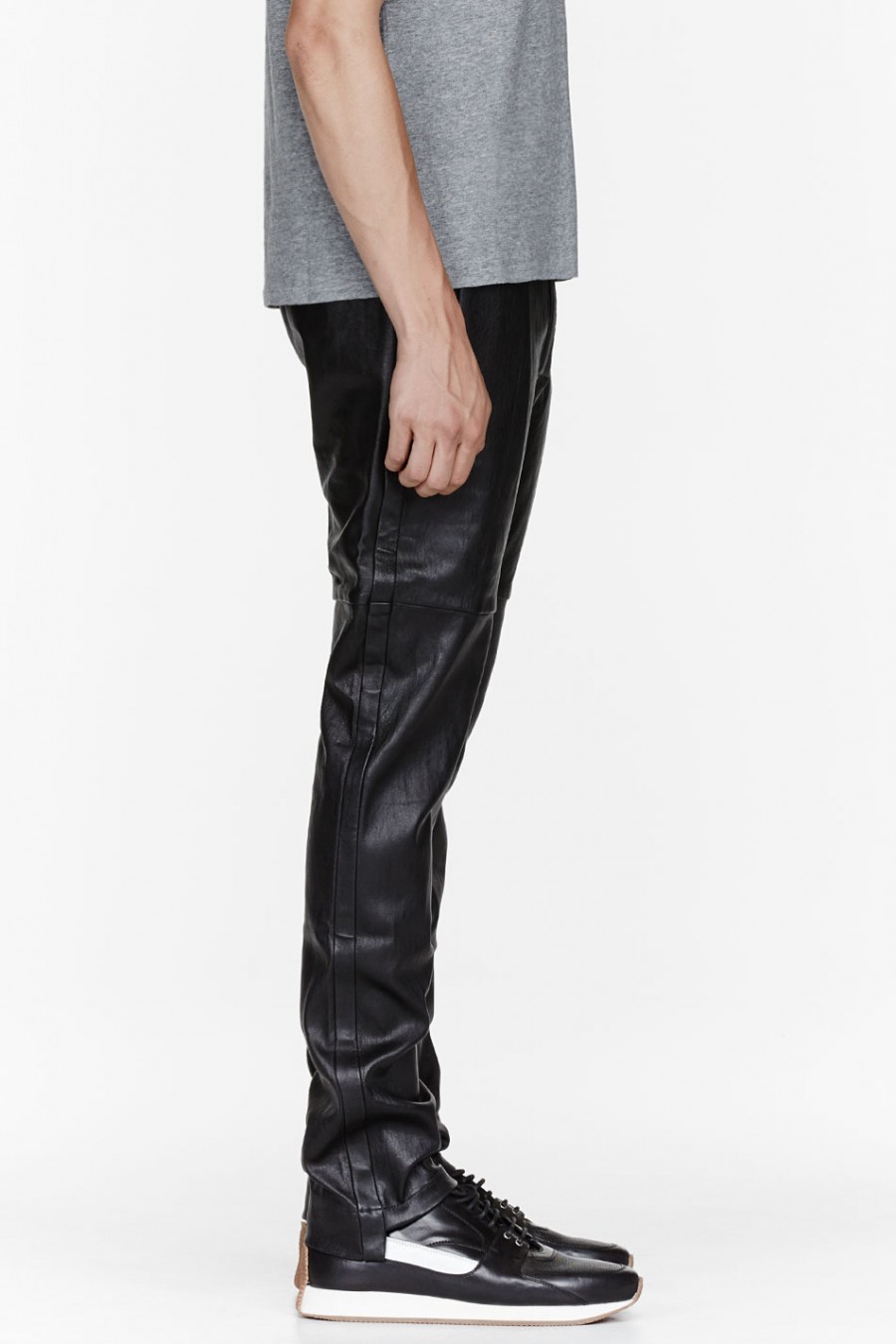 Black Leather Tuxedo Pants | SOLETOPIA