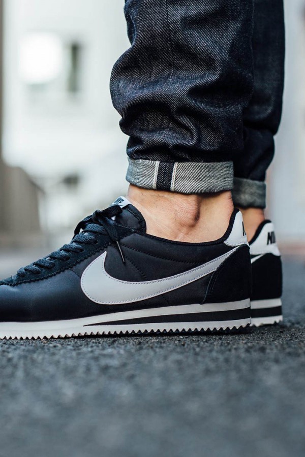 black and white nylon nike cortez